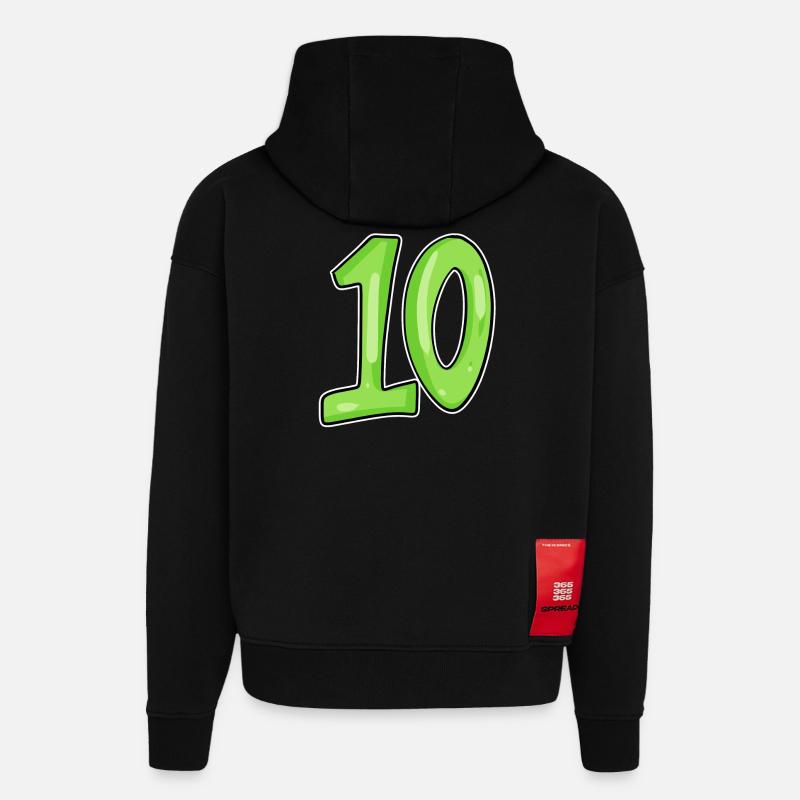 Dix numéros 10 Nombre - Sweat à capuche bio épais oversize fabriqué en UE - SOLID BLACK