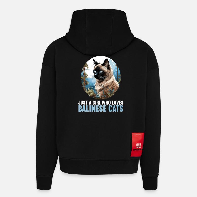 Chat balinais Balinesenkatze - Sweat à capuche bio épais oversize fabriqué en UE - SOLID BLACK