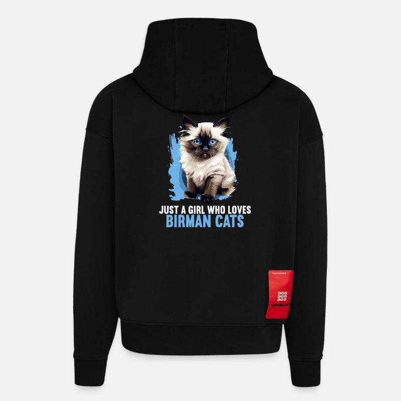 Chat de Birmanie Birma Katze - Sweat à capuche bio épais oversize fabriqué en UE - SOLID BLACK