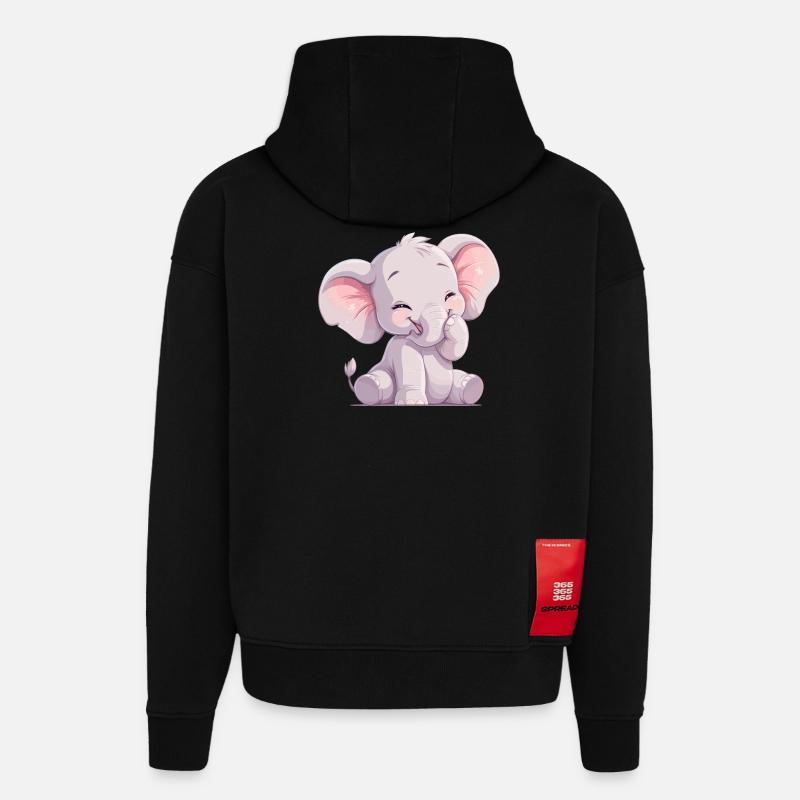 Elephant Elefanten Elefant - Sweat à capuche bio épais oversize fabriqué en UE - SOLID BLACK