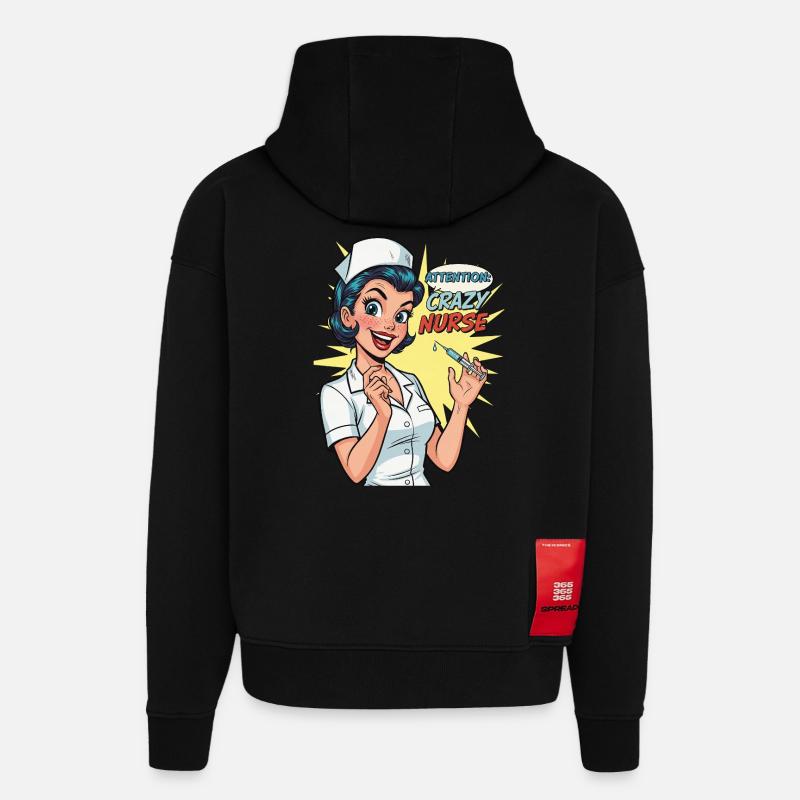 Drôle d’infirmière rétro avec seringue - Sweat à capuche bio épais oversize fabriqué en UE - SOLID BLACK