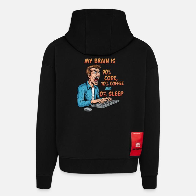 0% Sleep: Code & Coffee Power! - Hoodie- made by SPREAD  - SOLID BLACK