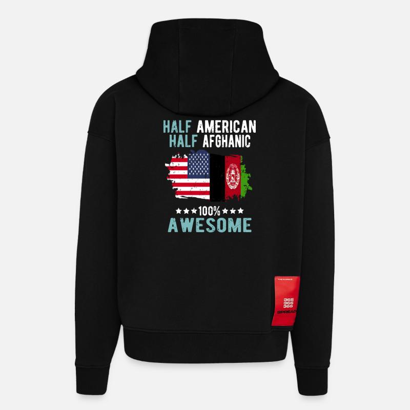 Moitié américain moitié afghan - Sweat à capuche bio épais oversize fabriqué en UE - SOLID BLACK