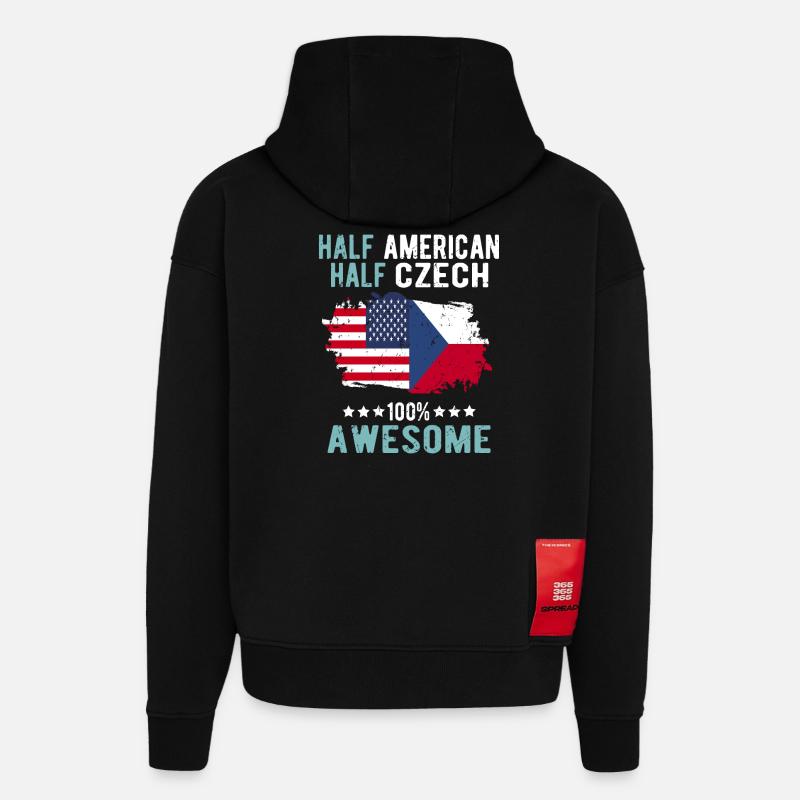 Half American Half Czech - Hoodie- made by SPREAD  - SOLID BLACK