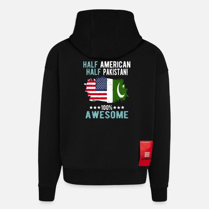 Moitié Américain Moitié Pakistanais - Sweat à capuche bio épais oversize fabriqué en UE - SOLID BLACK