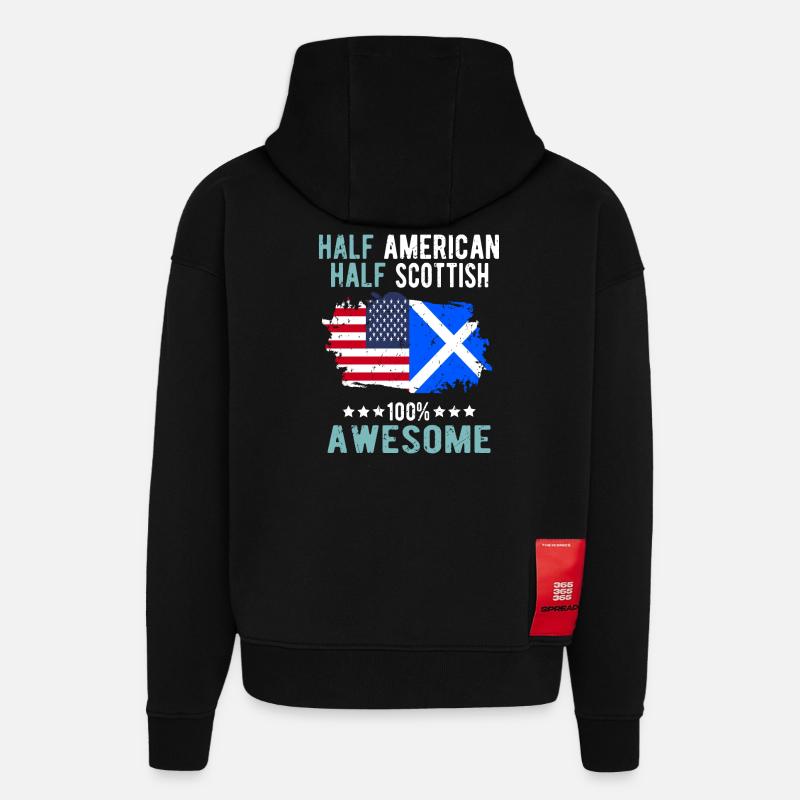 Moitié Américain Mi-Écossais - Sweat à capuche bio épais oversize fabriqué en UE - SOLID BLACK