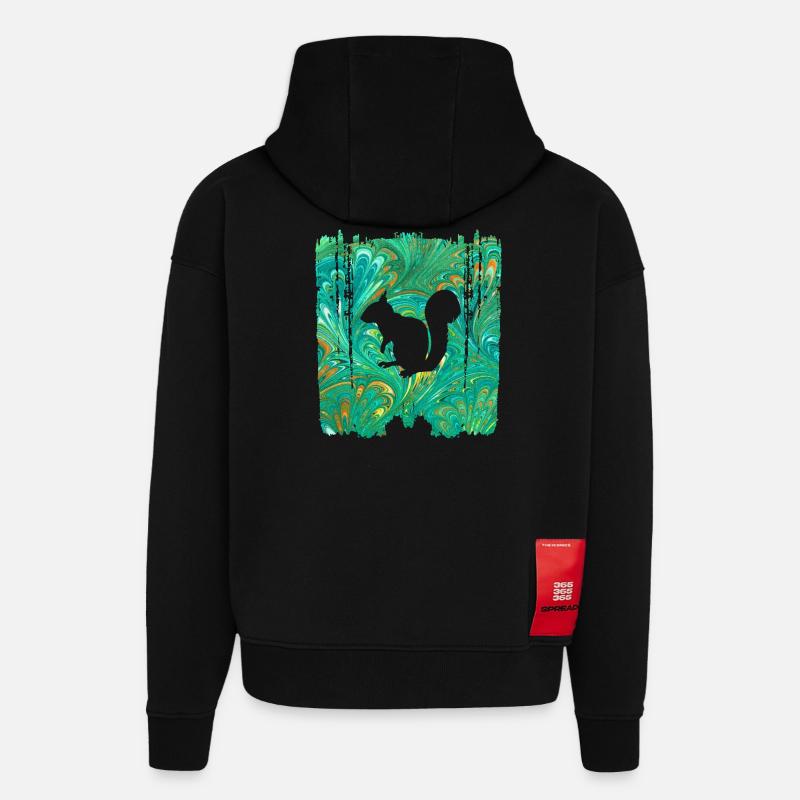 Écureuil E 71 B - Sweat à capuche bio épais oversize fabriqué en UE - SOLID BLACK