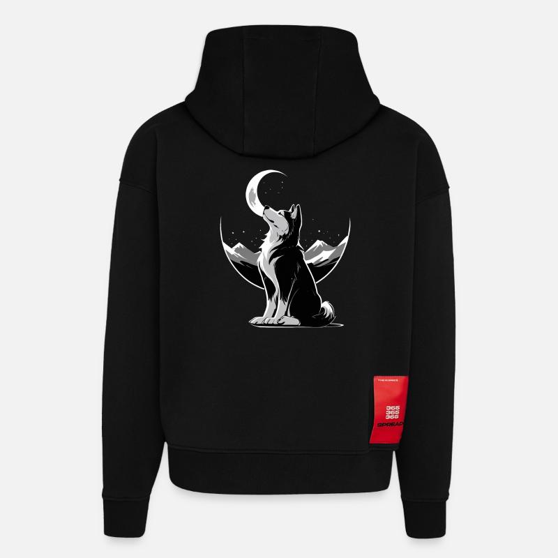 Wolf in the moonlight - Hoodie- made by SPREAD  - SOLID BLACK