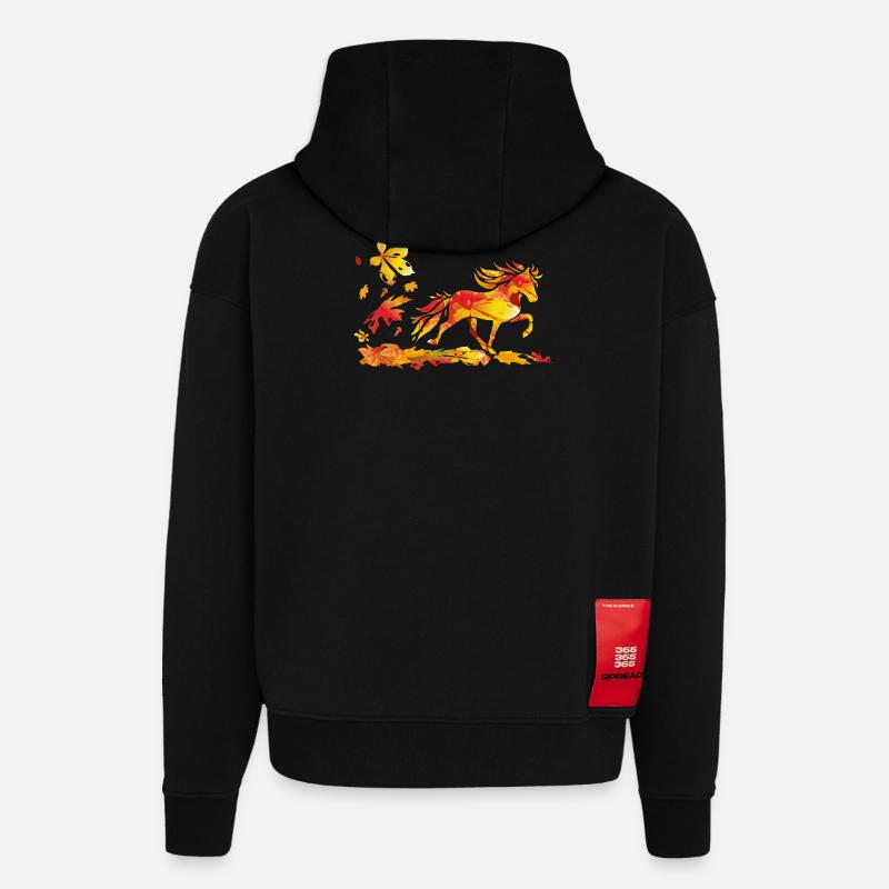 Herbstpferd aus Blattkunst - Hoodie- made by SPREAD  - SOLID BLACK