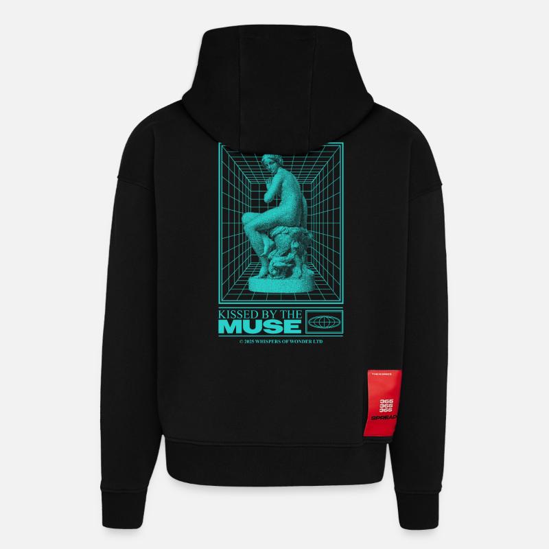 Statue au néon dans le cyberespace - Sweat à capuche bio épais oversize fabriqué en UE - SOLID BLACK