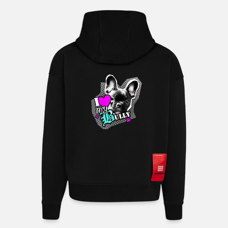 Bully - bouledogue français - Amour - Sweat à capuche bio épais oversize fabriqué en UE - SOLID BLACK