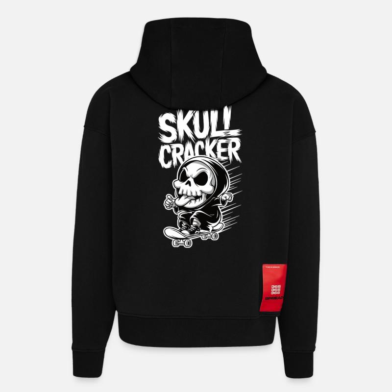Skull Cracker Skateboard - Hoodie- made by SPREAD  - SOLID BLACK
