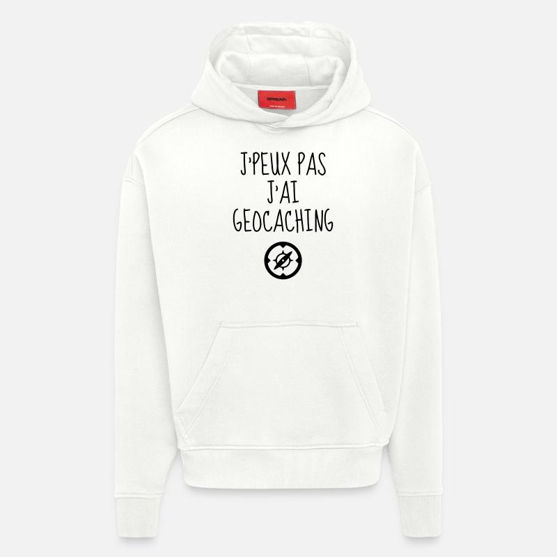 Geocaching / Geocacher / Boussole / Orientation - Sweat à capuche bio épais oversize fabriqué en UE - OFF WHITE