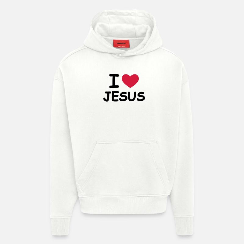 I Love Jesus - Sweat à capuche bio épais oversize fabriqué en UE - OFF WHITE
