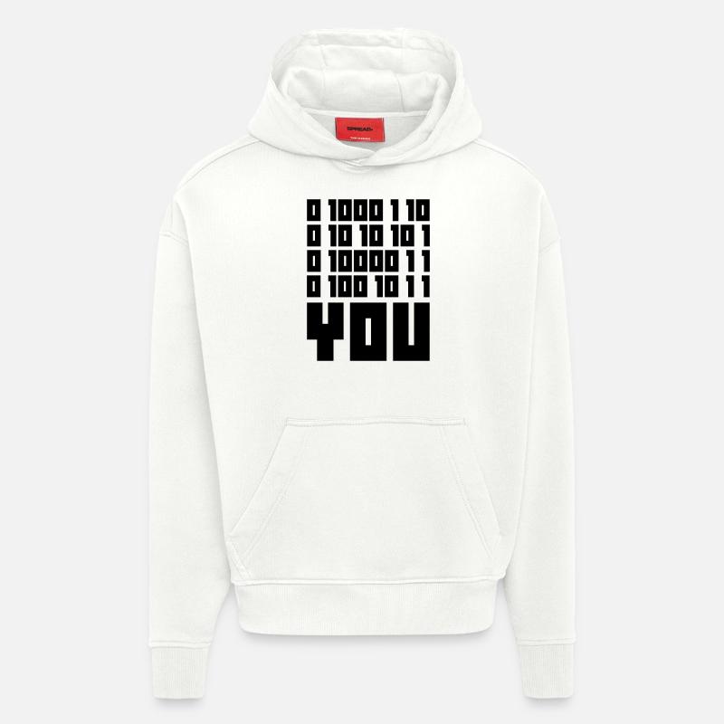 FUCK YOU - Binary code - Sweat à capuche bio épais oversize fabriqué en UE - OFF WHITE