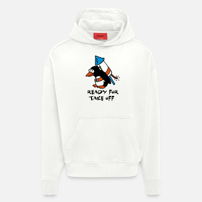 rocket_pinguin_white_c_3c - Sweat à capuche bio épais oversize fabriqué en UE - OFF WHITE