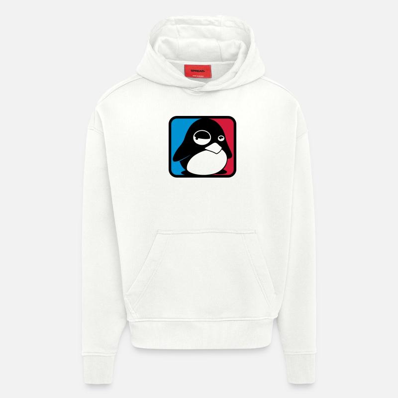 TUX Leauge, LINUX - Sweat à capuche bio épais oversize fabriqué en UE - OFF WHITE