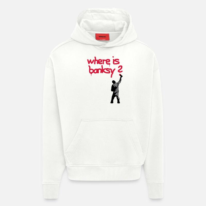 où est banksy - Sweat à capuche bio épais oversize fabriqué en UE - OFF WHITE