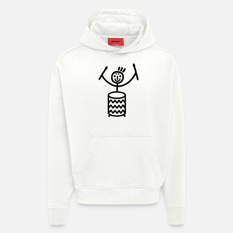 Strichmännchen mit Sambatrommel - Hoodie- made by SPREAD  - OFF WHITE