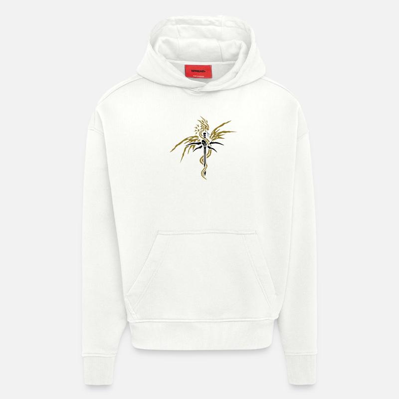 Dragon Sword by PurpleBlackDesign - Sweat à capuche bio épais oversize fabriqué en UE - OFF WHITE