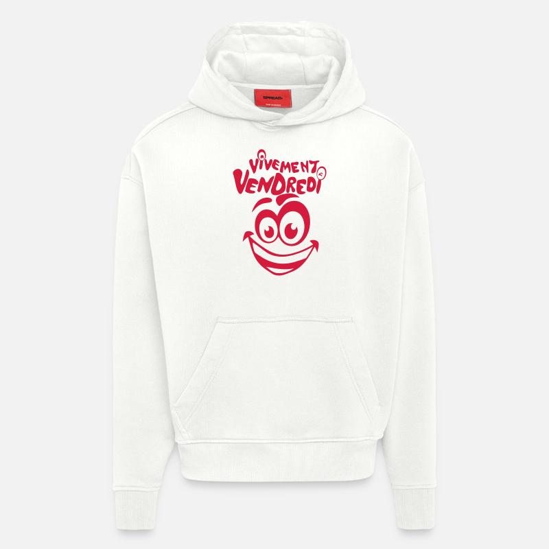 vivement vendredi smiley sourire - Sweat à capuche bio épais oversize fabriqué en UE - OFF WHITE