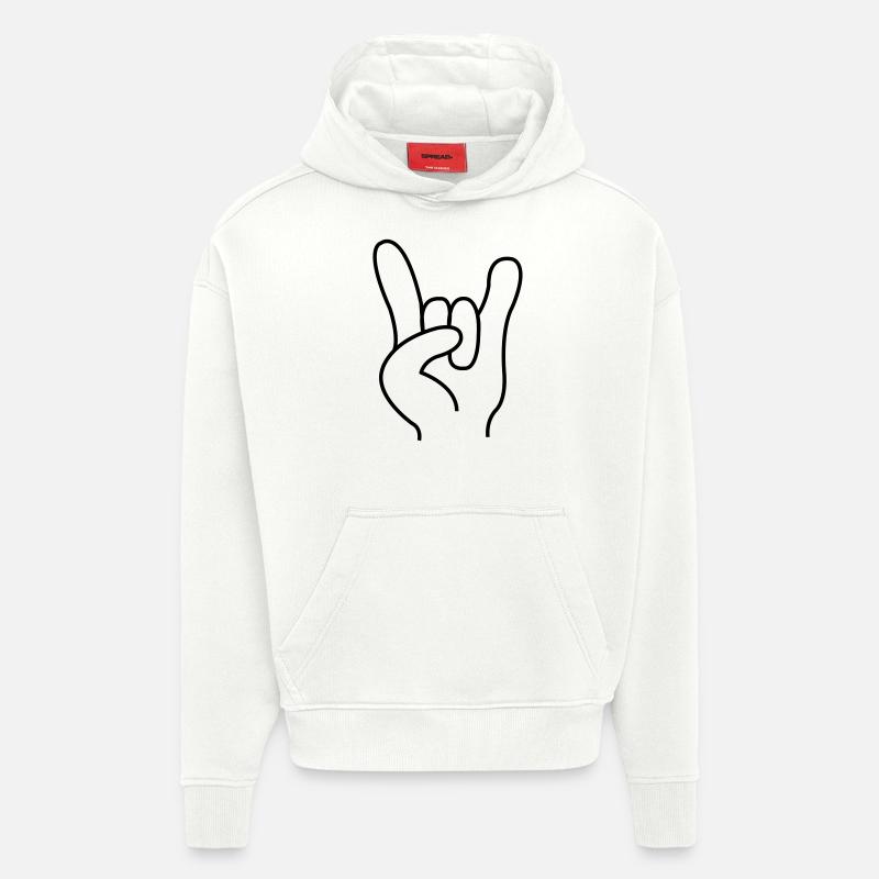 hand_rock_n_roll - Sweat à capuche bio épais oversize fabriqué en UE - OFF WHITE