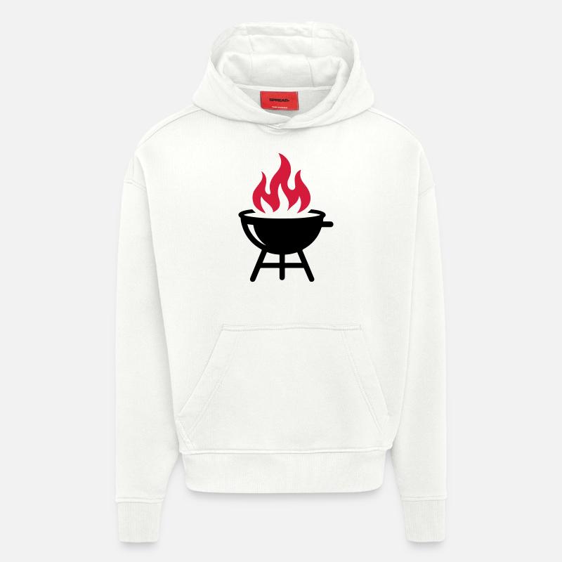 Icône de flamme de gril - Sweat à capuche bio épais oversize fabriqué en UE - OFF WHITE