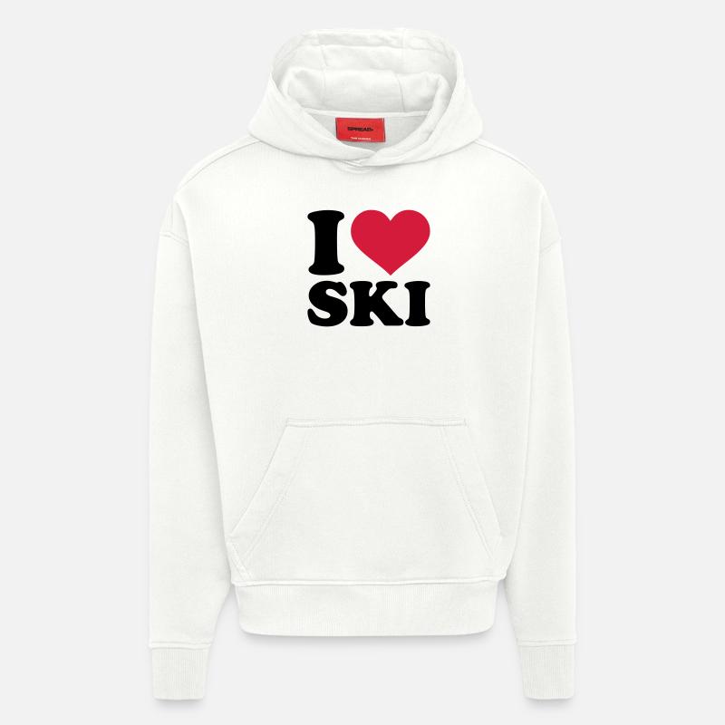 I love Ski - Sweat à capuche bio épais oversize fabriqué en UE - OFF WHITE