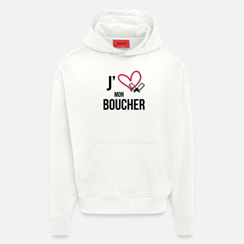 J'aime mon Boucher - Sweat à capuche bio épais oversize fabriqué en UE - OFF WHITE