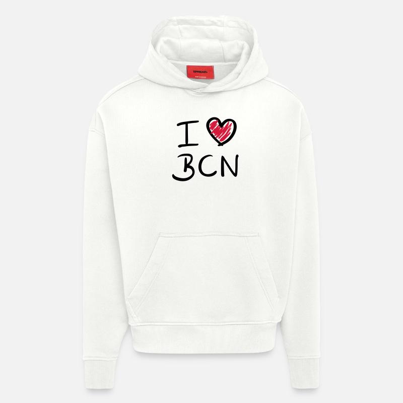 j'aime BCN - Barcelone - Sweat à capuche bio épais oversize fabriqué en UE - OFF WHITE