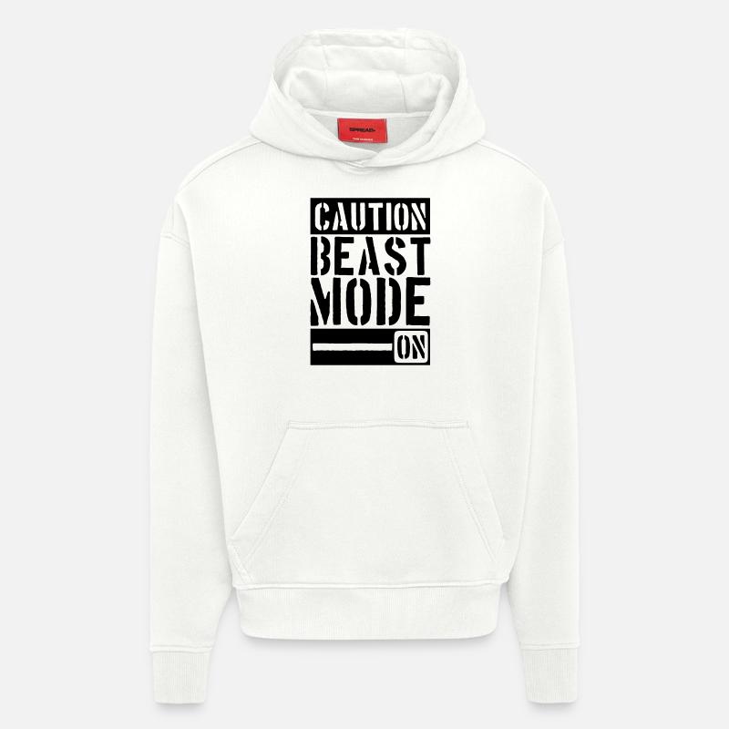 Caution Beast Mode On - Sweat à capuche bio épais oversize fabriqué en UE - OFF WHITE