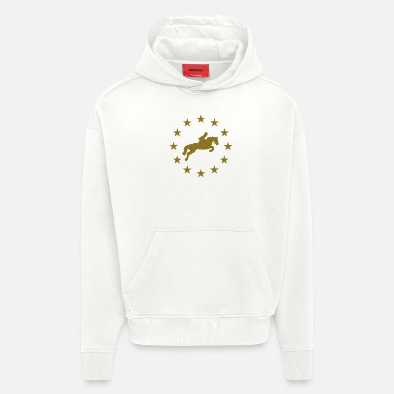Cheval de saut d'obstacles & Étoiles - Sweat à capuche bio épais oversize fabriqué en UE - OFF WHITE