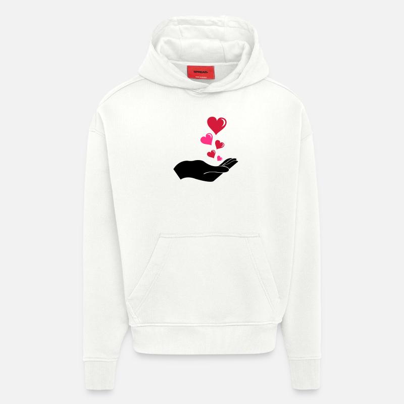 hand_herzen_002 - Sweat à capuche bio épais oversize fabriqué en UE - OFF WHITE