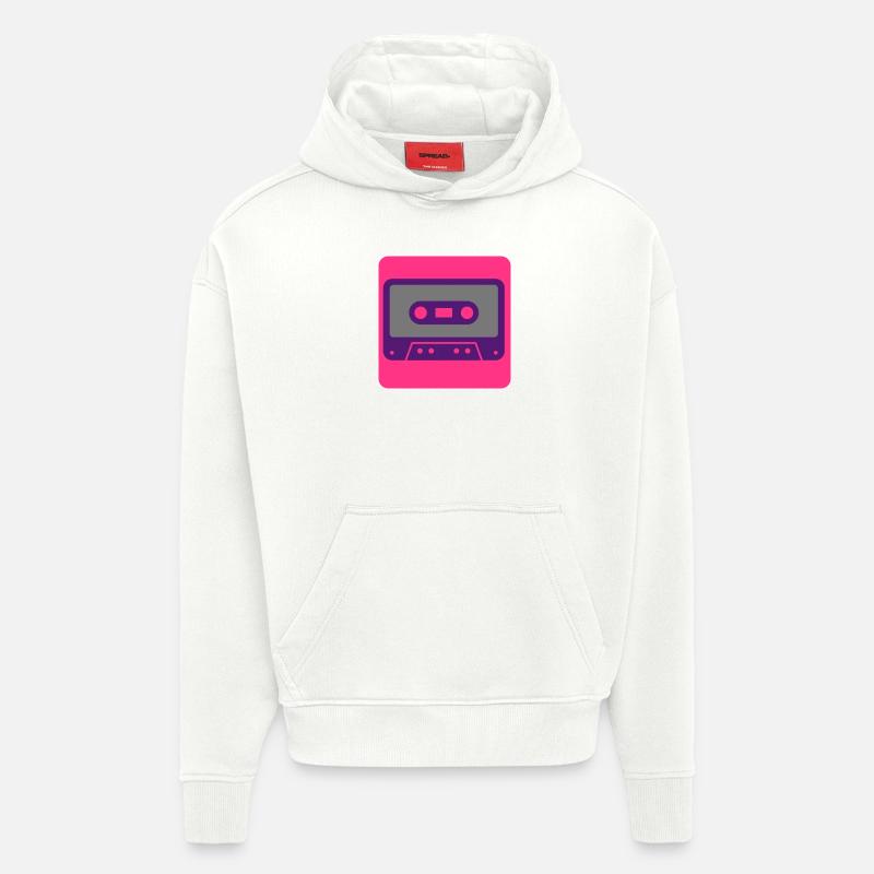 Retro cassette - Sweat à capuche bio épais oversize fabriqué en UE - OFF WHITE