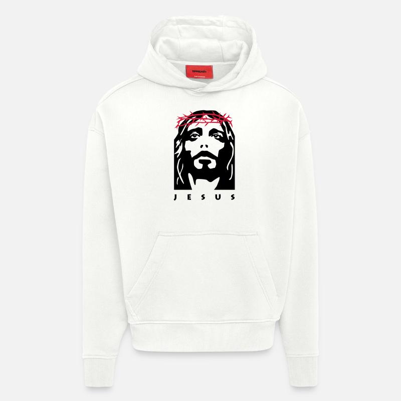 jesus - Sweat à capuche bio épais oversize fabriqué en UE - OFF WHITE
