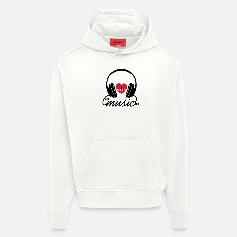 Music Heartbeat - Sweat à capuche bio épais oversize fabriqué en UE - OFF WHITE
