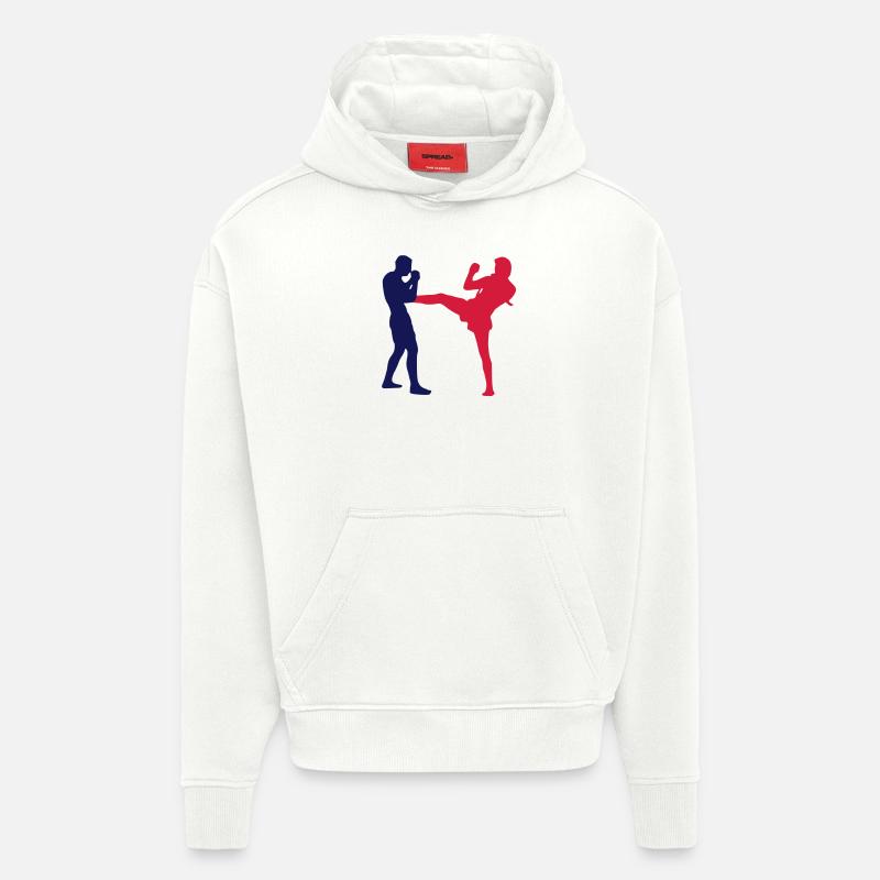 Muay Thai front kick - Sweat à capuche bio épais oversize fabriqué en UE - OFF WHITE