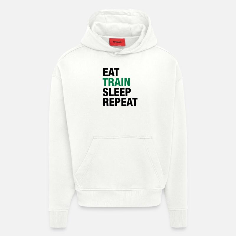 Mangez train Répétez veille - Sweat à capuche bio épais oversize fabriqué en UE - OFF WHITE