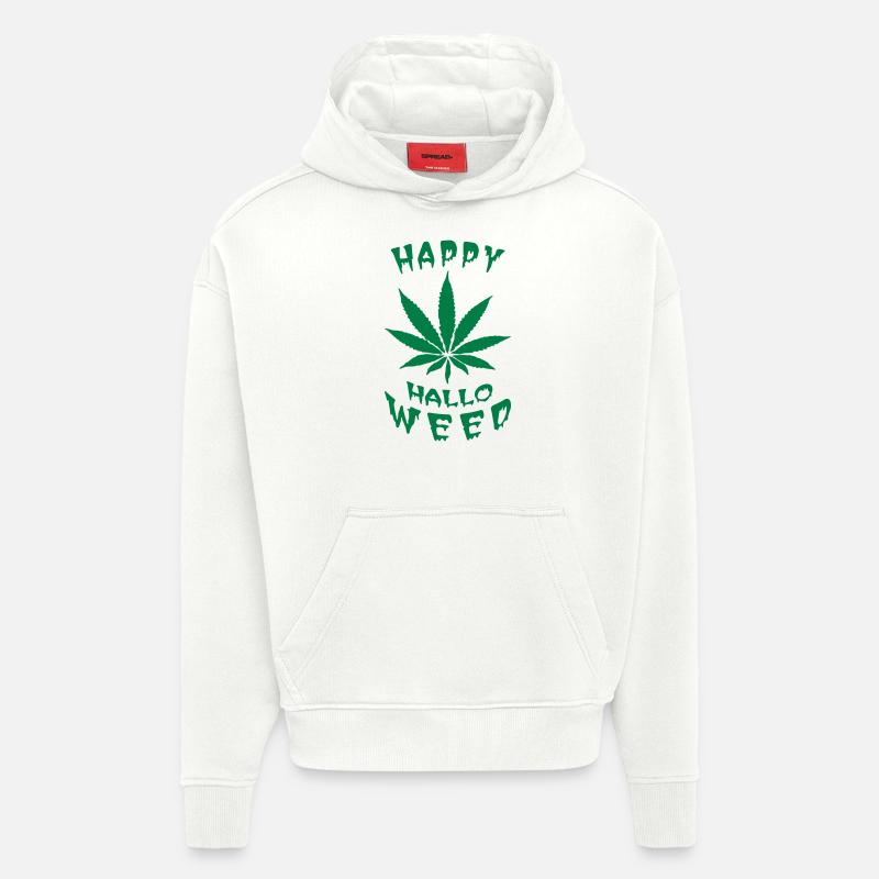 Happy Hallo Weed (1c) - Sweat à capuche bio épais oversize fabriqué en UE - OFF WHITE
