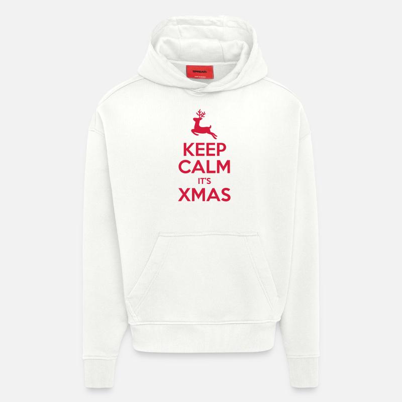 Keep Calm It's Xmas - Sweat à capuche bio épais oversize fabriqué en UE - OFF WHITE