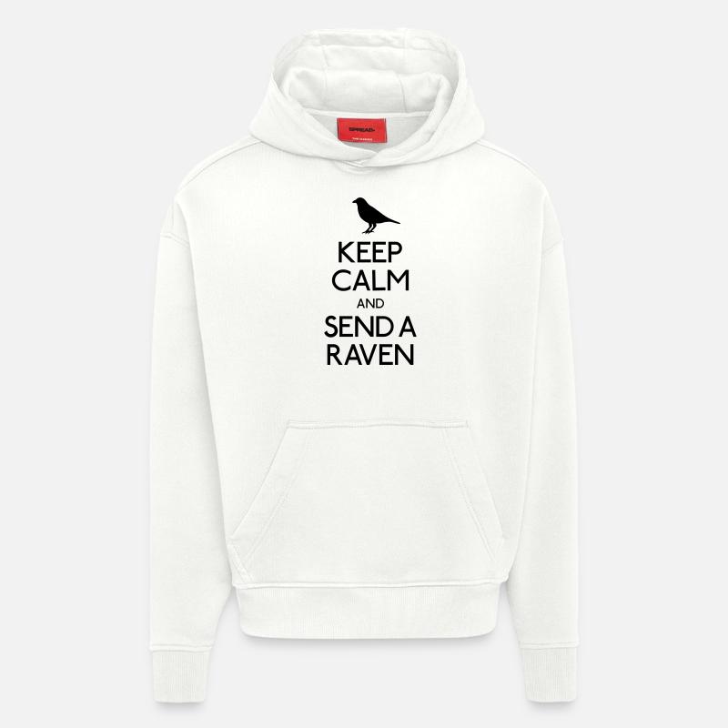 Keep Calm Raven - Sweat à capuche bio épais oversize fabriqué en UE - OFF WHITE