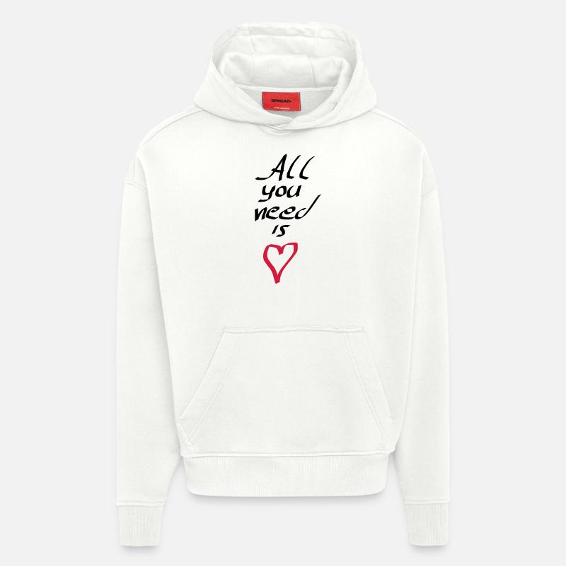 All u need is love - Sweat à capuche bio épais oversize fabriqué en UE - OFF WHITE
