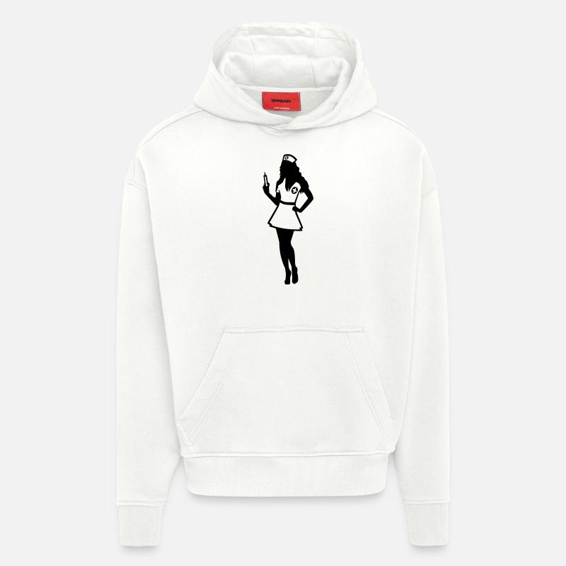Infirmière - Sweat à capuche bio épais oversize fabriqué en UE - OFF WHITE