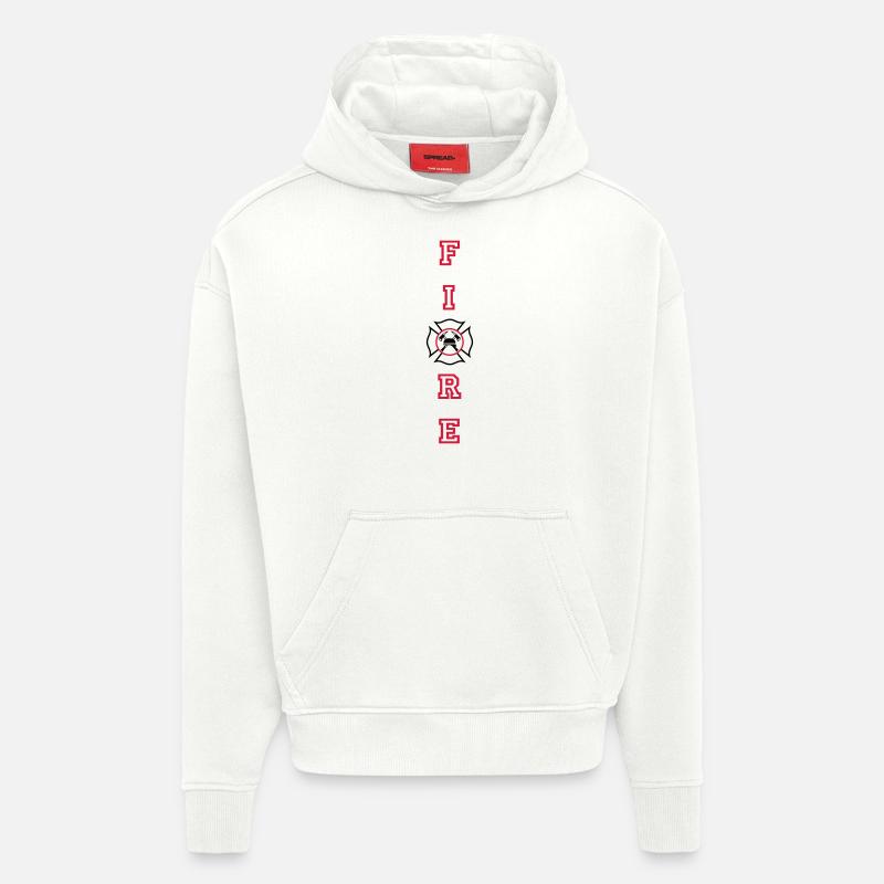 FIRE Vertikal mit Malteserkreuz - Hoodie- made by SPREAD  - OFF WHITE