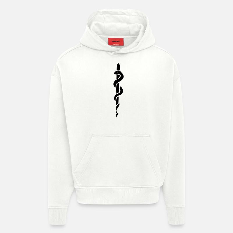 bâton d'Asclépios Esculape médecin - Sweat à capuche bio épais oversize fabriqué en UE - OFF WHITE