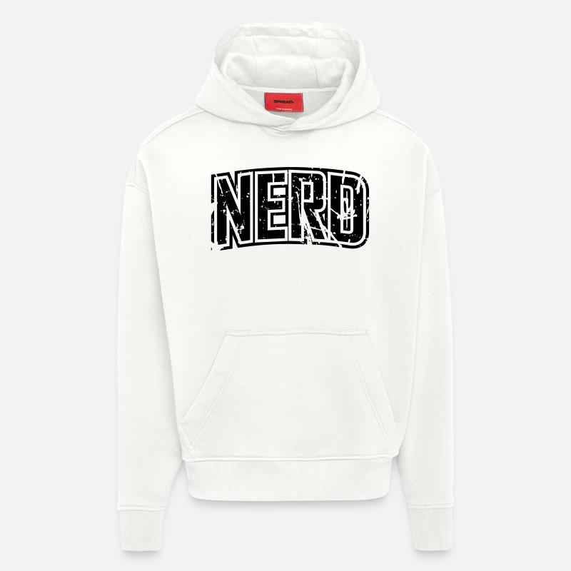 lettrage en détresse cru Nerd - Sweat à capuche bio épais oversize fabriqué en UE - OFF WHITE