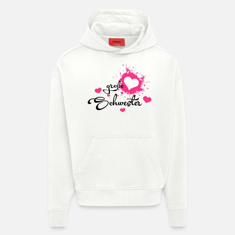 Große Schwester - Herzchen - Sweat à capuche bio épais oversize fabriqué en UE - OFF WHITE