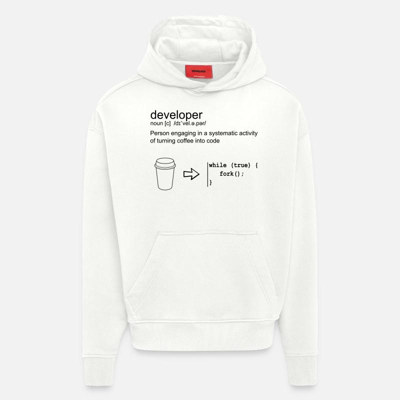 Developer & coffee - Sweat à capuche bio épais oversize fabriqué en UE - OFF WHITE