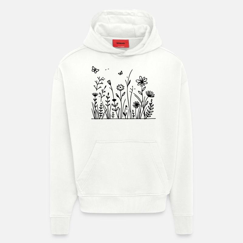 Prairie fleurie avec papillon - Sweat à capuche bio épais oversize fabriqué en UE - OFF WHITE