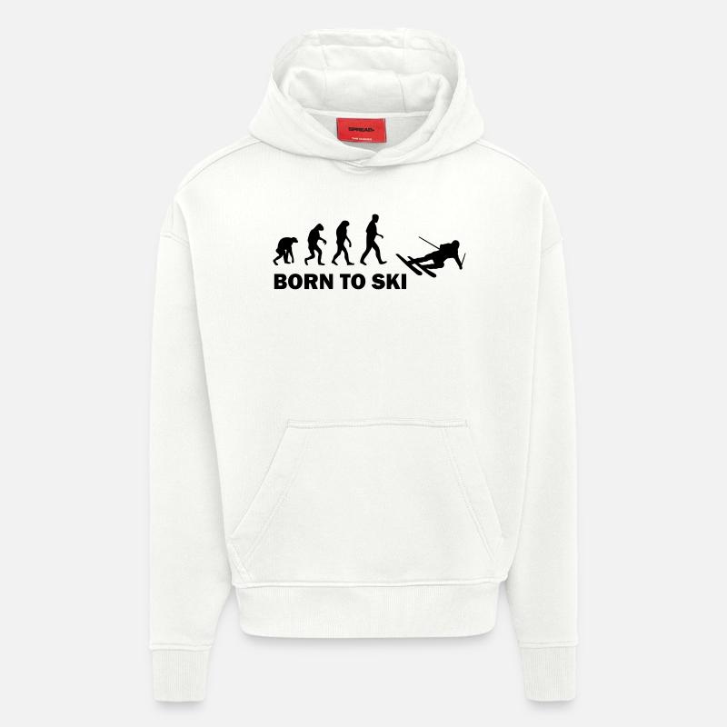 born to ski - Sweat à capuche bio épais oversize fabriqué en UE - OFF WHITE